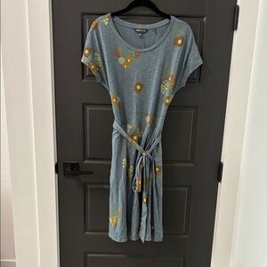 Toad & Co Blue Floral Tie-Waist Knee Length Dress